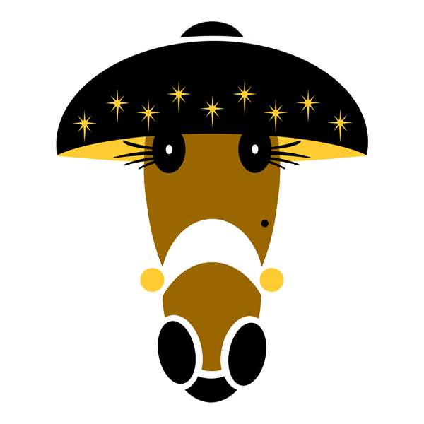 Cara black lampshade hat with golden accents.