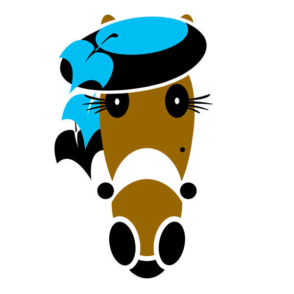 Tracey Hattingdon in bright turquoise and black saucer hat.