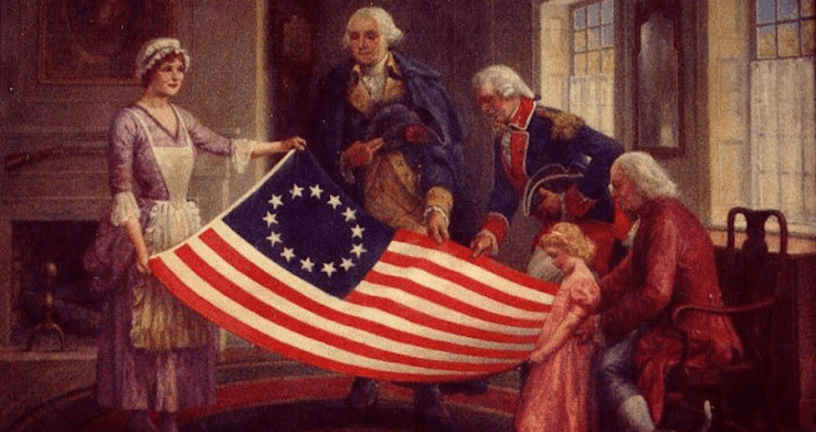 First US flag, the original Stars and Stripes, created by Betsy Ross.