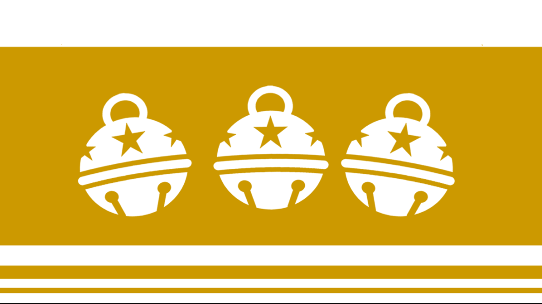 Jingle Bells trio in white on golden background.