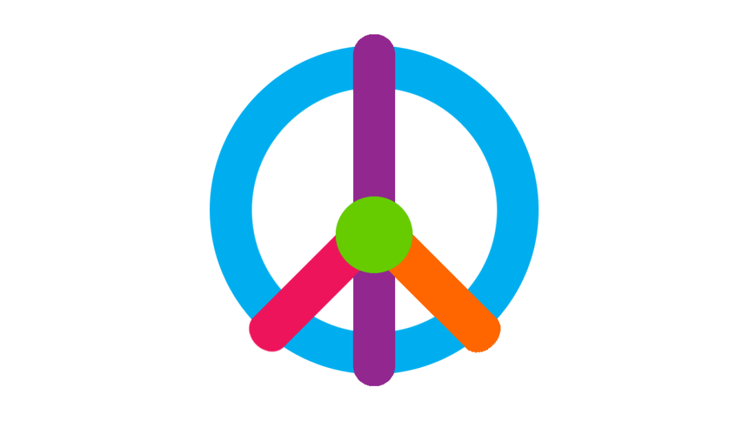 Hattingdon peace sign in turquoise, purple, pink, orange and lime green. By Vivian J Grant for Hattingdon Horses.