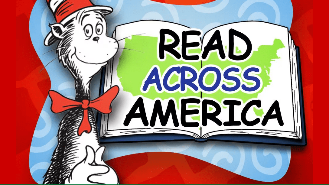 Read Across America artwork with Cat in the Hat by Dr. Seuss.