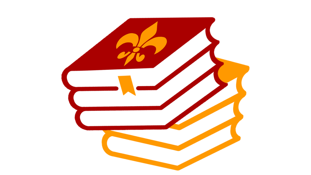 Red and gold books. Library Week post with "Dewey".