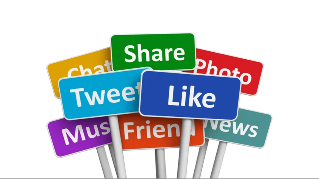 Social media clipart featuring colorful signposts.