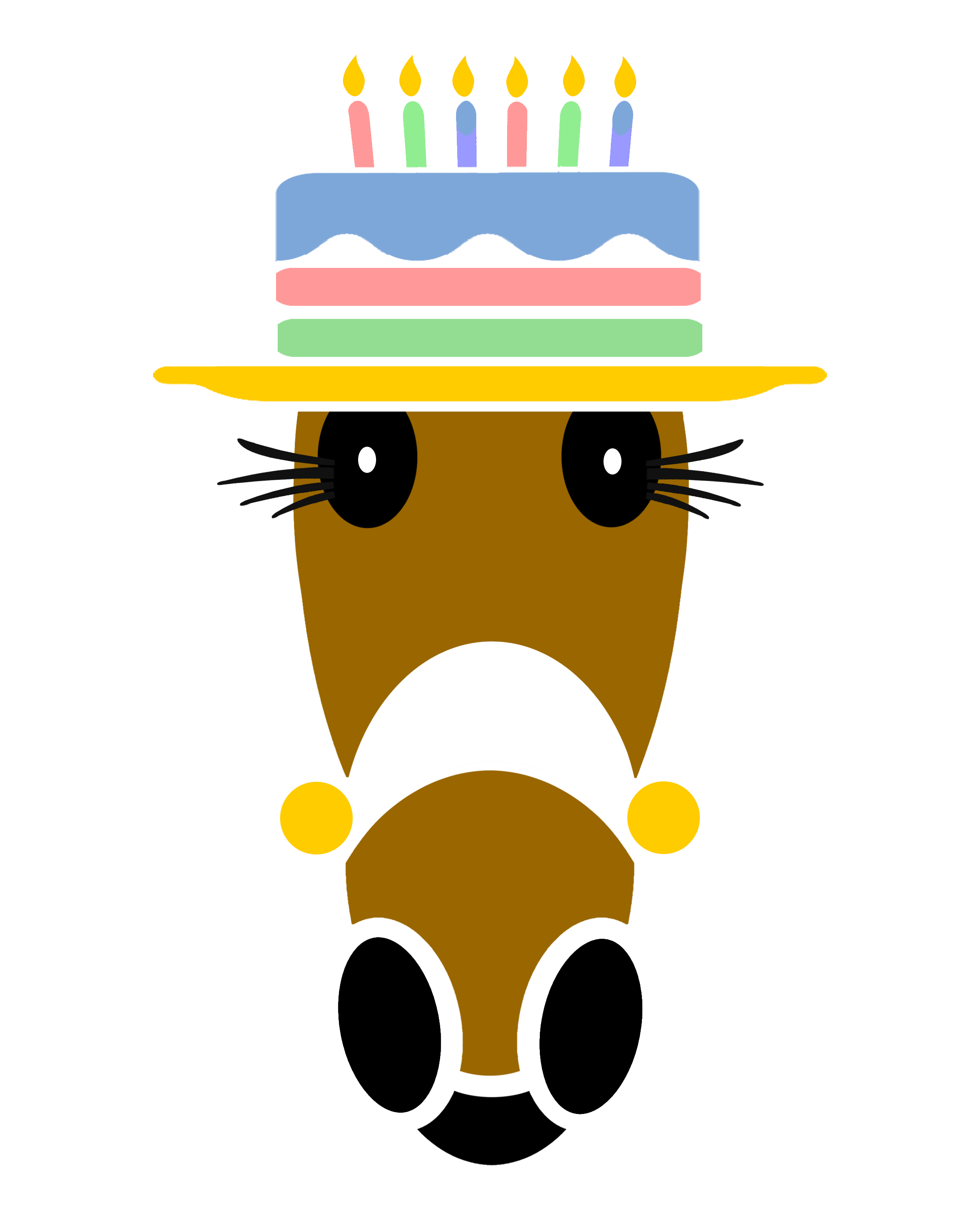 Hillary birthday cake hat in blue, pink and green layers of icing, with matching candles.