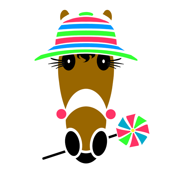 Summer striped hat in hot pink, sky blue and lime green stripes and pinwheel.