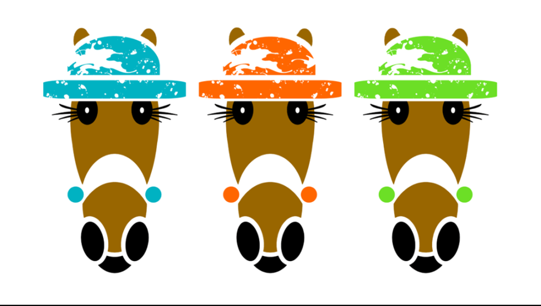 Splash classic hat trio in blue, orange and lime green.