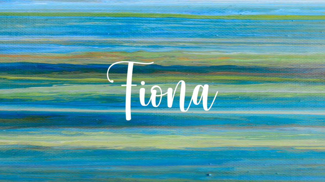Fiona featured image header in shades of blue and green.